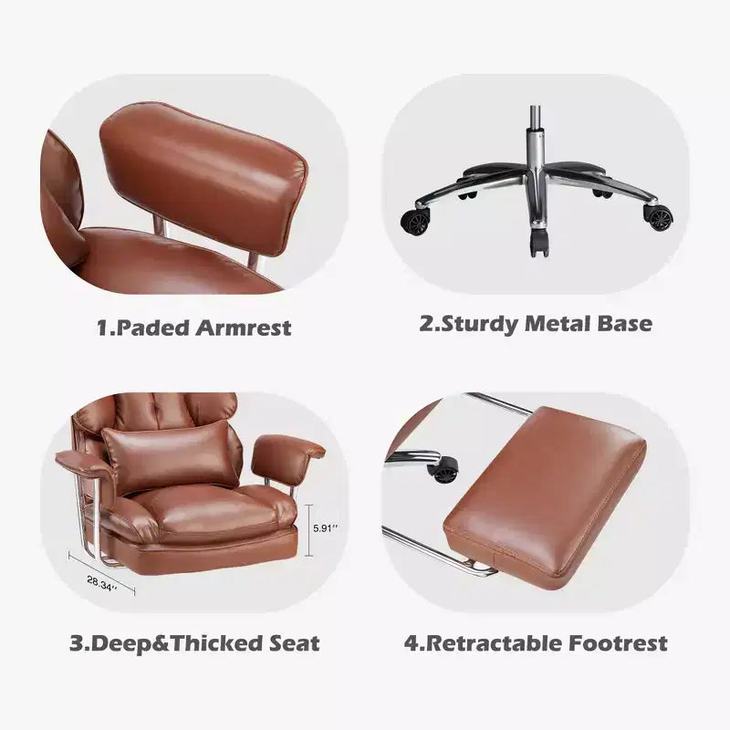 Chaise de bureau ergonomique JIONJOY avec repose-pieds - Chaise de direction certifiée BIFMA, support lombaire réglable et inclinaison à 135°, chaise pivotante en cuir PU