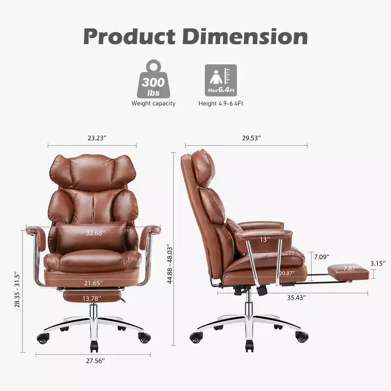 Chaise de bureau ergonomique JIONJOY avec repose-pieds - Chaise de direction certifiée BIFMA, support lombaire réglable et inclinaison à 135°, chaise pivotante en cuir PU