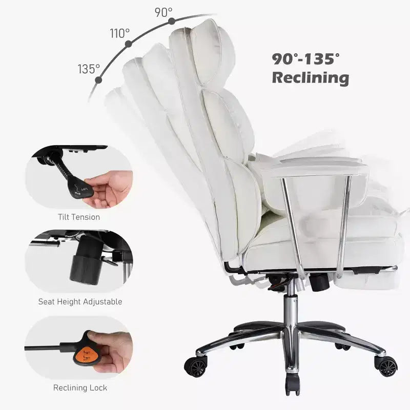 Chaise de bureau ergonomique JIONJOY avec repose-pieds - Chaise de direction certifiée BIFMA, support lombaire réglable et inclinaison à 135°, chaise pivotante en cuir PU