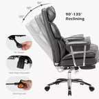 Chaise de bureau ergonomique JIONJOY avec repose-pieds - Chaise de direction certifiée BIFMA, support lombaire réglable et inclinaison à 135°, chaise pivotante en cuir PU
