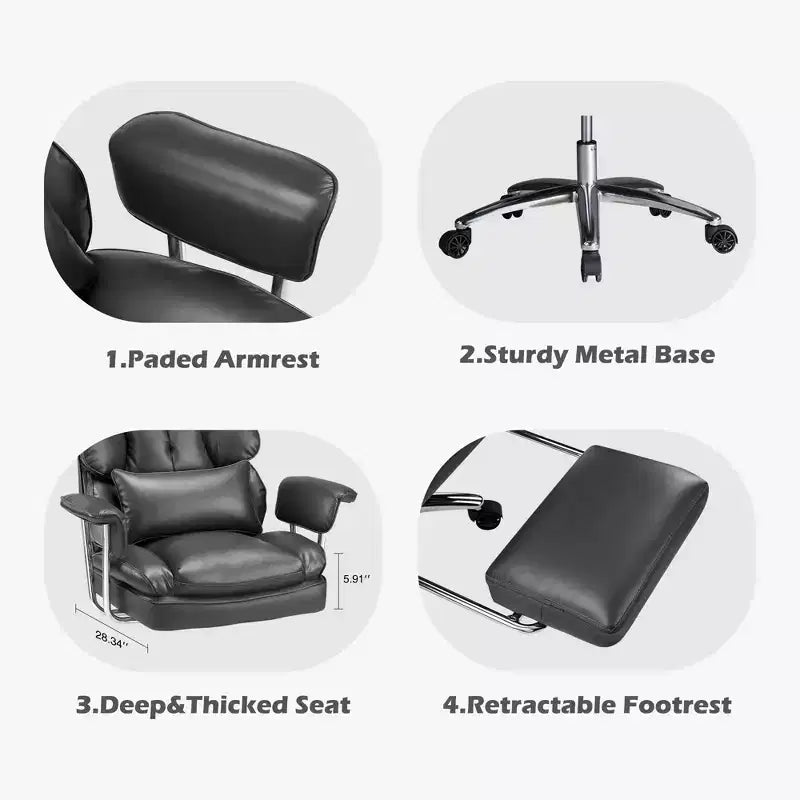 Chaise de bureau ergonomique JIONJOY avec repose-pieds - Chaise de direction certifiée BIFMA, support lombaire réglable et inclinaison à 135°, chaise pivotante en cuir PU