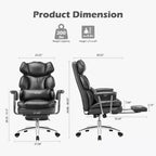 Chaise de bureau ergonomique JIONJOY avec repose-pieds - Chaise de direction certifiée BIFMA, support lombaire réglable et inclinaison à 135°, chaise pivotante en cuir PU