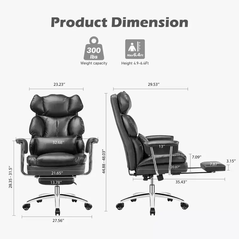 Chaise de bureau ergonomique JIONJOY avec repose-pieds - Chaise de direction certifiée BIFMA, support lombaire réglable et inclinaison à 135°, chaise pivotante en cuir PU