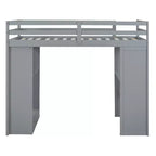 Lit mezzanine double/grand format avec bureau et éclairage LED, cadre de lit mezzanine en bois massif avec étagères et échelle - HABITRIO