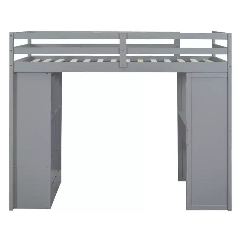 Lit mezzanine double/grand format avec bureau et éclairage LED, cadre de lit mezzanine en bois massif avec étagères et échelle - HABITRIO