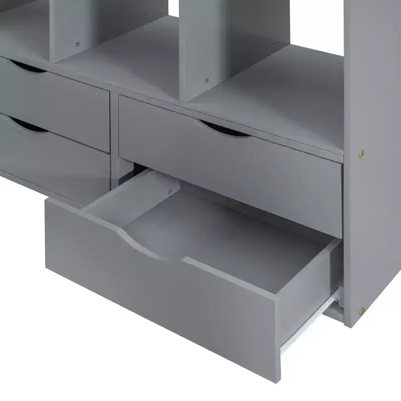 Lit mezzanine double/grand format avec bureau et éclairage LED, cadre de lit mezzanine en bois massif avec étagères et échelle - HABITRIO