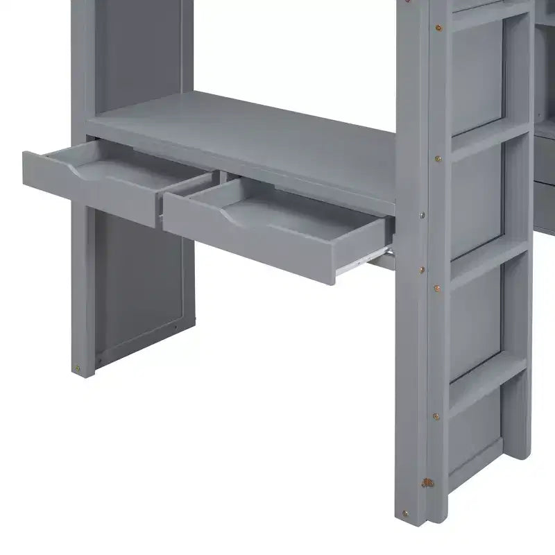 Lit mezzanine double/grand format avec bureau et éclairage LED, cadre de lit mezzanine en bois massif avec étagères et échelle - HABITRIO