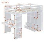 Lit mezzanine double/grand format avec bureau et éclairage LED, cadre de lit mezzanine en bois massif avec étagères et échelle - HABITRIO