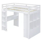 Lit mezzanine double/grand format avec bureau et éclairage LED, cadre de lit mezzanine en bois massif avec étagères et échelle - HABITRIO