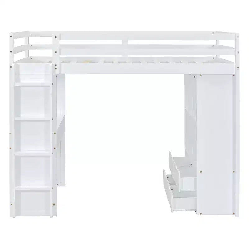 Lit mezzanine double/grand format avec bureau et éclairage LED, cadre de lit mezzanine en bois massif avec étagères et échelle - HABITRIO