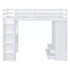 Lit mezzanine double/grand format avec bureau et éclairage LED, cadre de lit mezzanine en bois massif avec étagères et échelle - HABITRIO