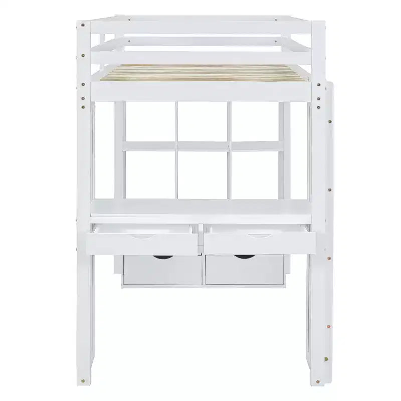 Lit mezzanine double/grand format avec bureau et éclairage LED, cadre de lit mezzanine en bois massif avec étagères et échelle - HABITRIO