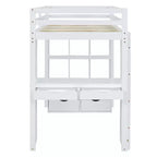 Lit mezzanine double/grand format avec bureau et éclairage LED, cadre de lit mezzanine en bois massif avec étagères et échelle - HABITRIO