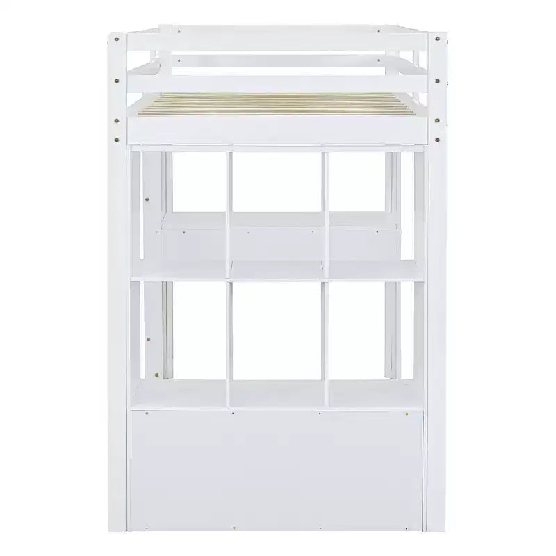 Lit mezzanine double/grand format avec bureau et éclairage LED, cadre de lit mezzanine en bois massif avec étagères et échelle - HABITRIO
