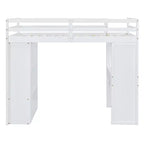 Lit mezzanine double/grand format avec bureau et éclairage LED, cadre de lit mezzanine en bois massif avec étagères et échelle - HABITRIO