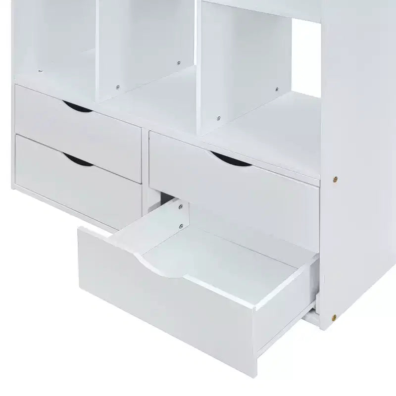 Lit mezzanine double/grand format avec bureau et éclairage LED, cadre de lit mezzanine en bois massif avec étagères et échelle - HABITRIO