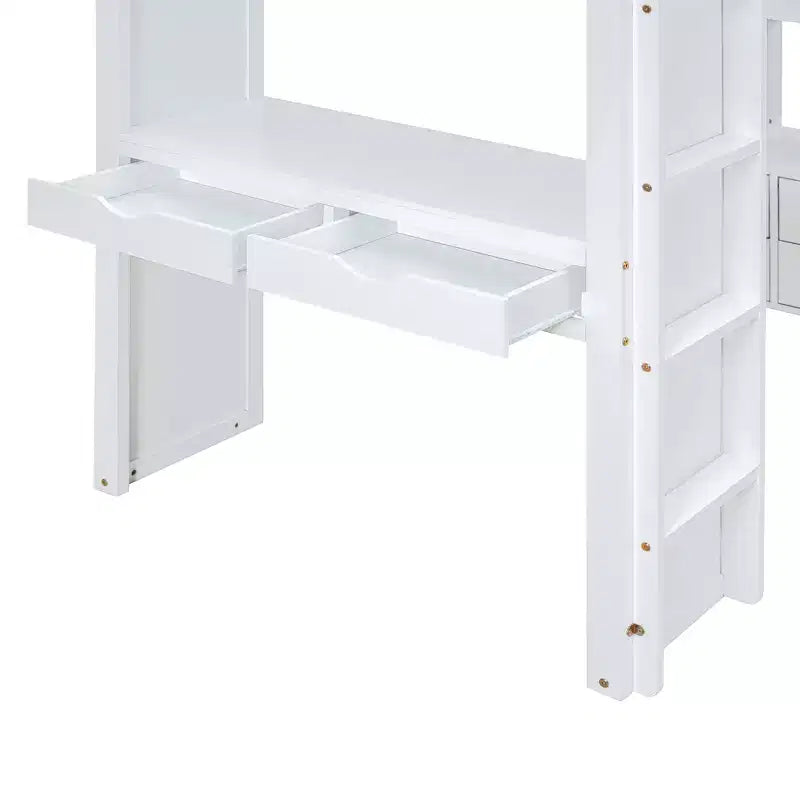 Lit mezzanine double/grand format avec bureau et éclairage LED, cadre de lit mezzanine en bois massif avec étagères et échelle - HABITRIO