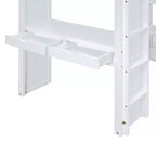 Lit mezzanine double/grand format avec bureau et éclairage LED, cadre de lit mezzanine en bois massif avec étagères et échelle - HABITRIO