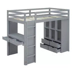 Lit mezzanine double/grand format avec bureau et éclairage LED, cadre de lit mezzanine en bois massif avec étagères et échelle - HABITRIO