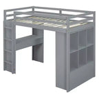 Lit mezzanine double/grand format avec bureau et éclairage LED, cadre de lit mezzanine en bois massif avec étagères et échelle - HABITRIO