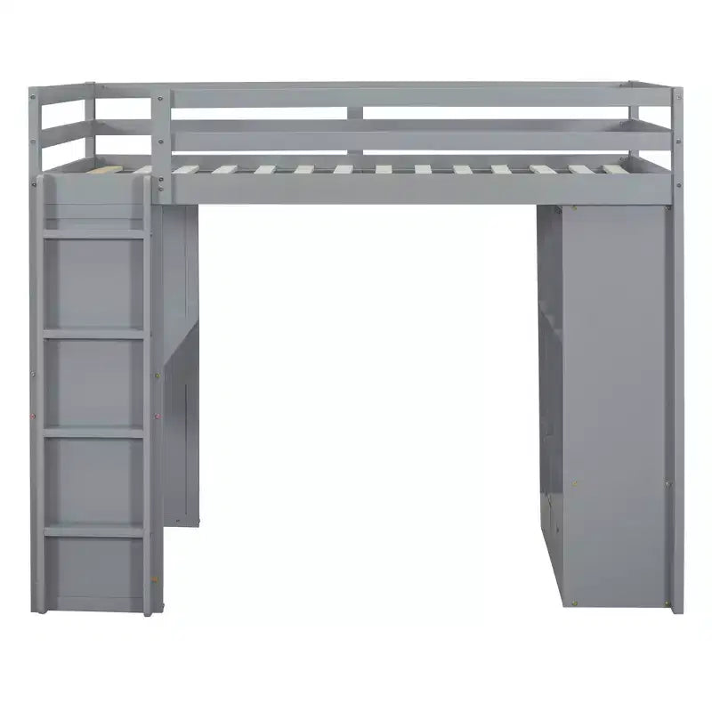 Lit mezzanine double/grand format avec bureau et éclairage LED, cadre de lit mezzanine en bois massif avec étagères et échelle - HABITRIO