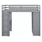 Lit mezzanine double/grand format avec bureau et éclairage LED, cadre de lit mezzanine en bois massif avec étagères et échelle - HABITRIO