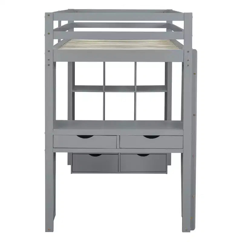 Lit mezzanine double/grand format avec bureau et éclairage LED, cadre de lit mezzanine en bois massif avec étagères et échelle - HABITRIO