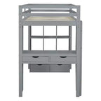 Lit mezzanine double/grand format avec bureau et éclairage LED, cadre de lit mezzanine en bois massif avec étagères et échelle - HABITRIO
