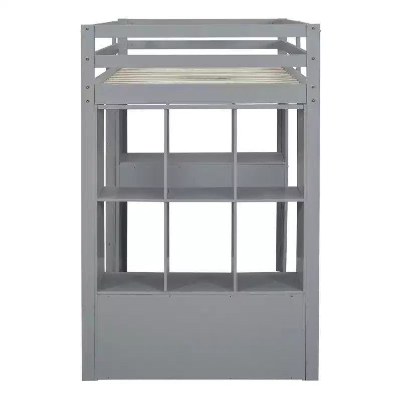 Lit mezzanine double/grand format avec bureau et éclairage LED, cadre de lit mezzanine en bois massif avec étagères et échelle - HABITRIO