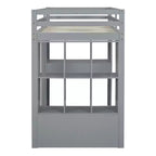 Lit mezzanine double/grand format avec bureau et éclairage LED, cadre de lit mezzanine en bois massif avec étagères et échelle - HABITRIO