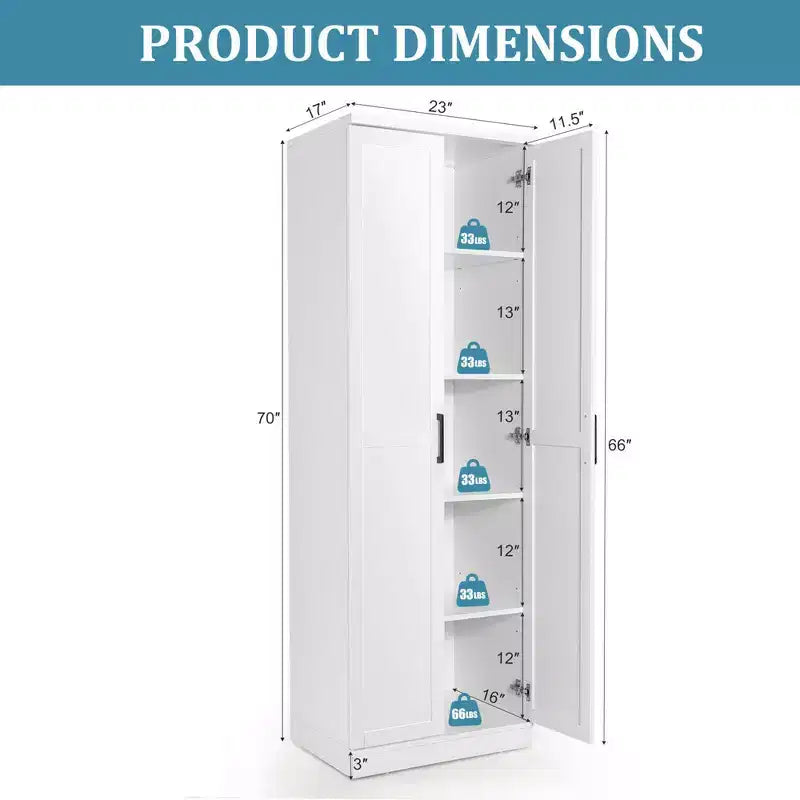 Meuble de Rangement Costway 70'' avec 2 Portes et 5 Étagères, Blanc