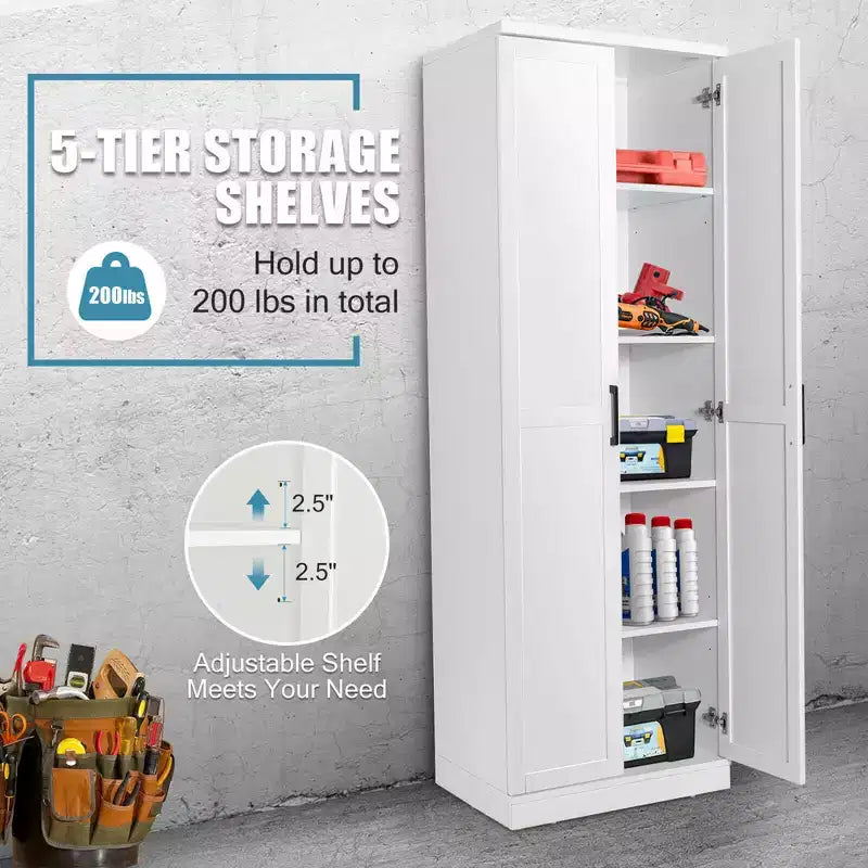 Meuble de Rangement Costway 70'' avec 2 Portes et 5 Étagères, Blanc