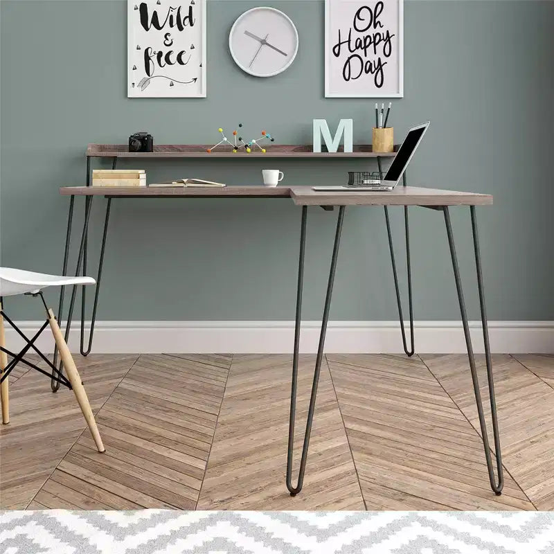 Bureau en L Ameriwood Home Haven avec étagère surélevée