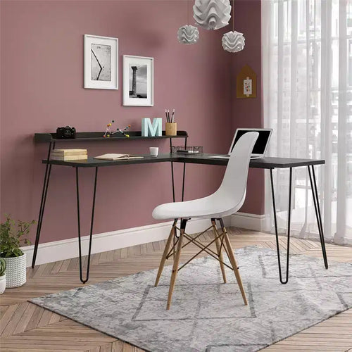 Bureau en L Ameriwood Home Haven avec étagère surélevée