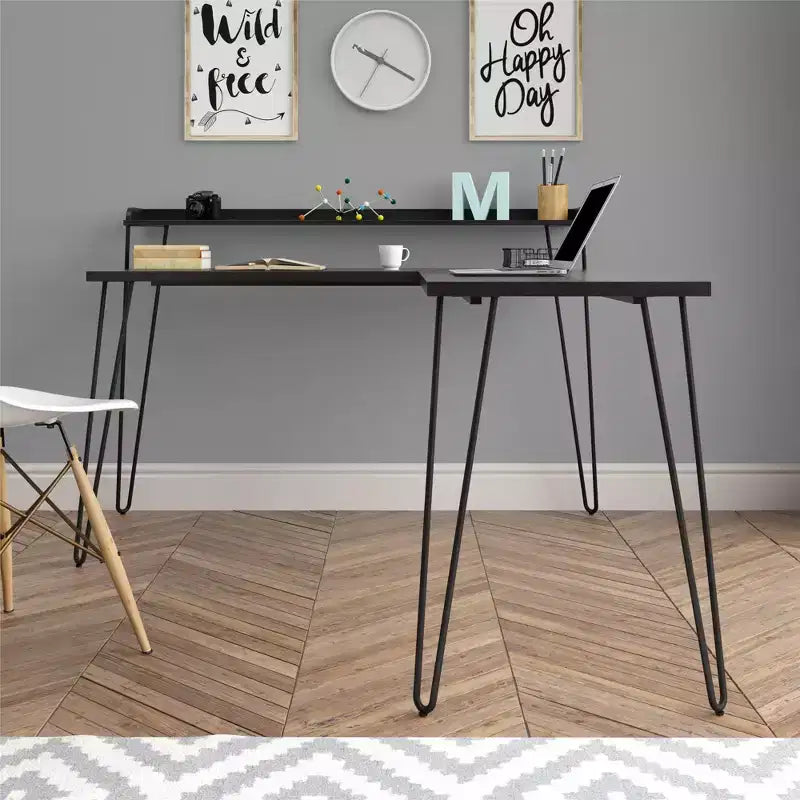 Bureau en L Ameriwood Home Haven avec étagère surélevée