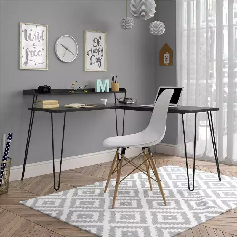 Bureau en L Ameriwood Home Haven avec étagère surélevée