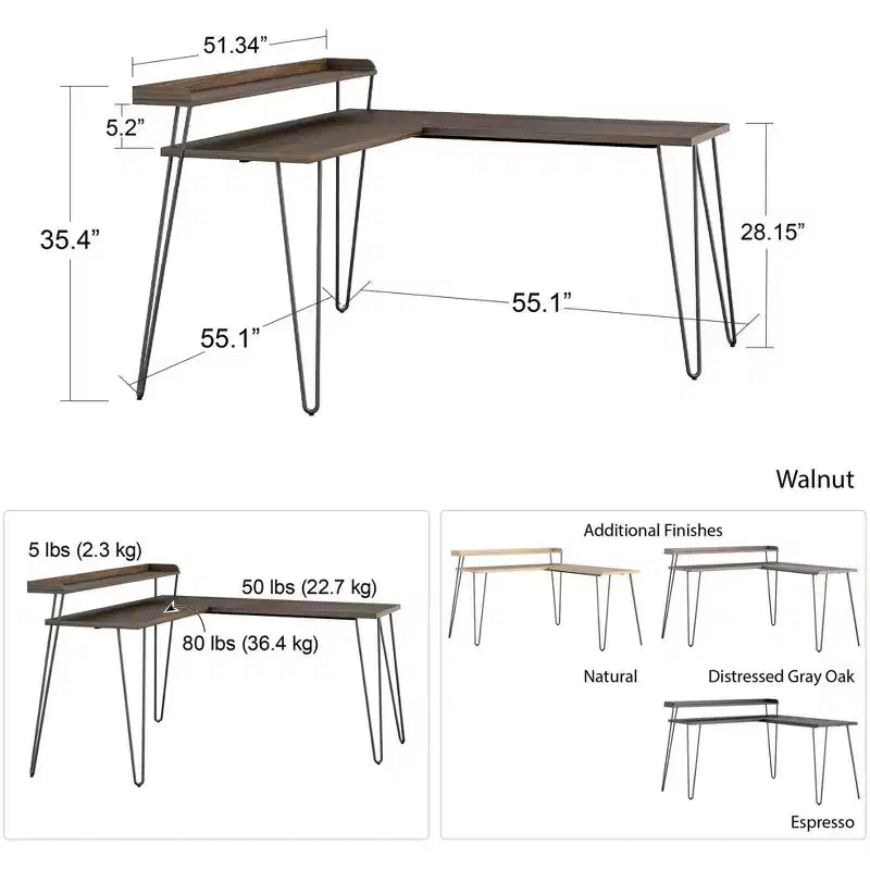 Bureau en L Ameriwood Home Haven avec étagère surélevée