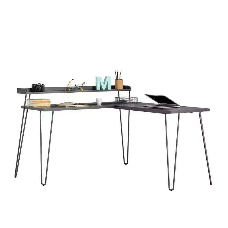 Bureau en L Ameriwood Home Haven avec étagère surélevée