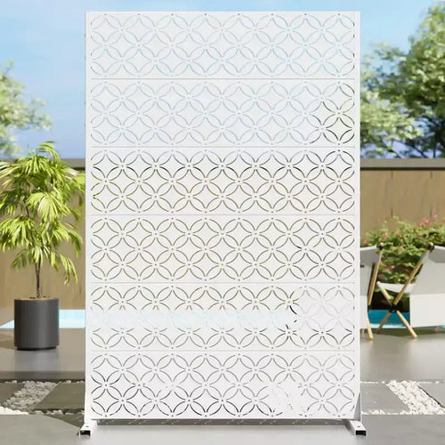 72 H47W Dovelina White Metal Planter Box with Trellis Privacy Screen for Caf Patio,Garden & Balconies