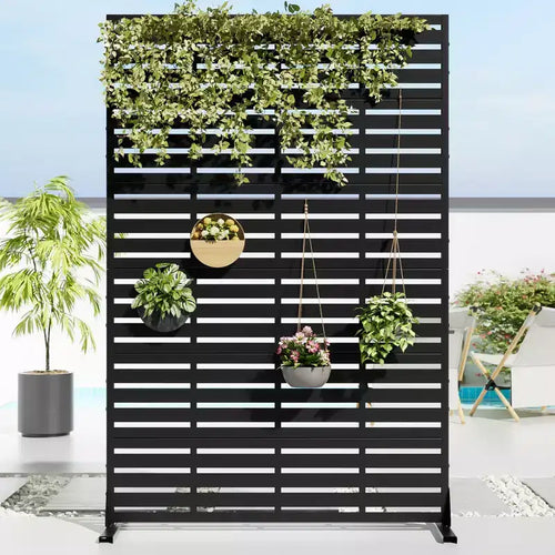 72 H47W Dovelina Black Metal Planter Box with Trellis Privacy Screen for Caf Patio,Garden & Balconies