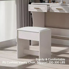 Homesflex Coiffeuse Moderne Blanche avec Lumières Réglables, Miroir et Rangement - Ensemble Complet avec Tiroirs, Étagères et Tabouret