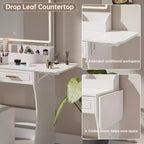 Homesflex Coiffeuse Moderne Blanche avec Lumières Réglables, Miroir et Rangement - Ensemble Complet avec Tiroirs, Étagères et Tabouret