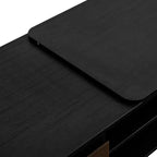 Table basse extensible Table basse relevable Table d'appoint en bois réglable avec 2 tiroirs de rangement, Noir+Noyer-ModernLuxe