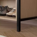 Meuble d'entrée VECELO avec banc et rangement à chaussures, portemanteau d'entrée 5-en-1 avec 9 crochets, étagères de rangement à 2 niveaux et portes en rotin, beige