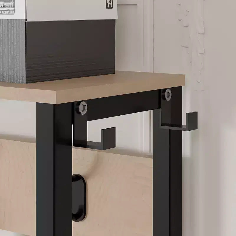 Meuble d'entrée VECELO avec banc et rangement à chaussures, portemanteau d'entrée 5-en-1 avec 9 crochets, étagères de rangement à 2 niveaux et portes en rotin, beige