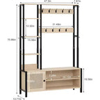 Meuble d'entrée VECELO avec banc et rangement à chaussures, portemanteau d'entrée 5-en-1 avec 9 crochets, étagères de rangement à 2 niveaux et portes en rotin, beige