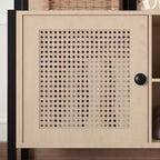 Meuble d'entrée VECELO avec banc et rangement à chaussures, portemanteau d'entrée 5-en-1 avec 9 crochets, étagères de rangement à 2 niveaux et portes en rotin, beige