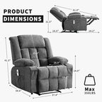 Fauteuil Inclinable Massant et Chauffant Extra Large à Bascule avec Télécommande, 3 Positions Ajustables, Porte-Gobelets et Support Lombaire pour Personnes Fortes et de Grande Taille