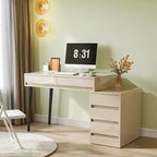 Bureau blanc Lantine avec 5 tiroirs, bureau moderne pour la maison avec tiroirs de rangement et support pour imprimante