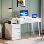 Bureau blanc Lantine avec 5 tiroirs, bureau moderne pour la maison avec tiroirs de rangement et support pour imprimante